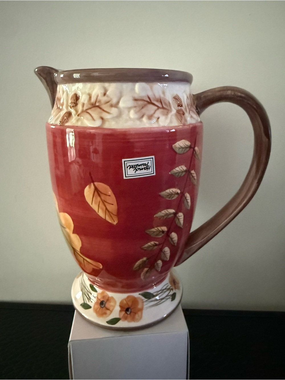 WCL Fall pitcher Hand painted and glazed finish 8” Tall 
Pre-Owned